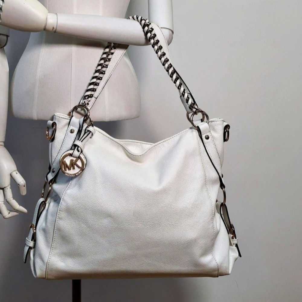 Michael Kors Tristan large pebbled leather shoulder Crossbody tote bag in‎ white